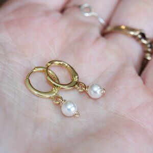 Tiny Mother of Pearl Hoop Earring Huggie Hoops with Lever Backs Huggie Hoops
